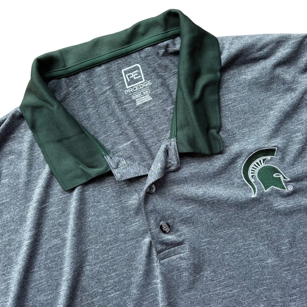 Pro Edge Michigan State Spartans Polo‎ Shirt Mens 3XL Gray Green Golf